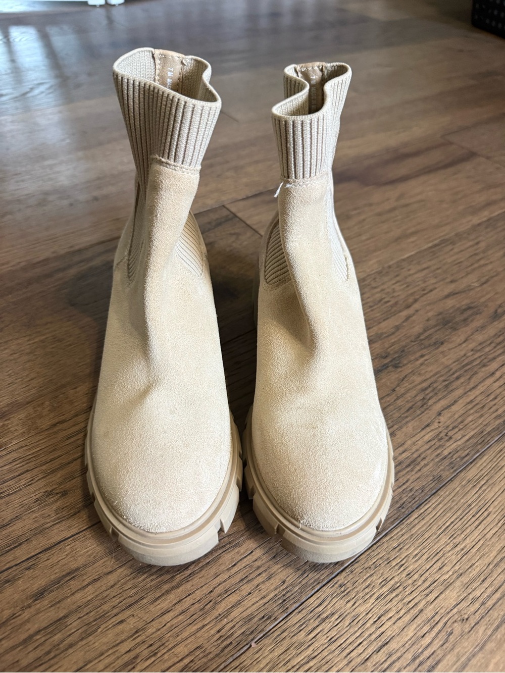 Steve Madden Tan Suede Lug Sole Chelsea Ankle Boots